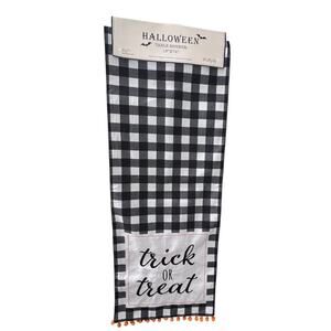 72" Trick or Treat Halloween Buffalo Plaid Table Runner Decoration Orange Trim